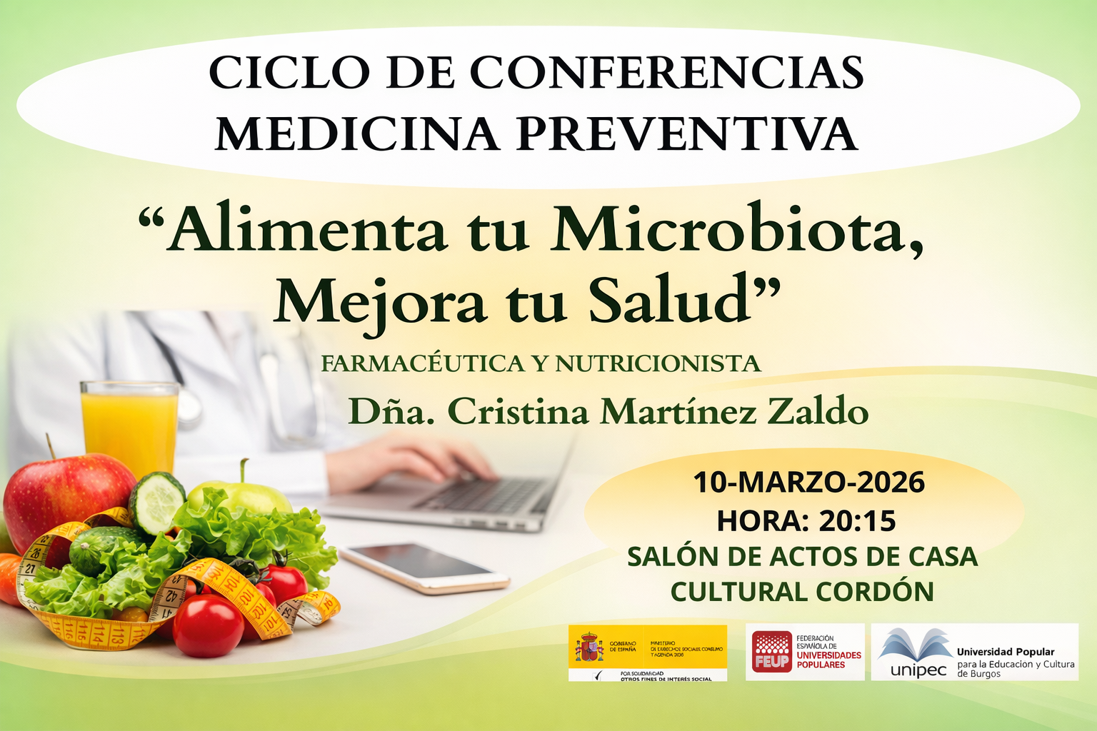 Banner Conferencia. Alimenta tu Microbiota, mejora tu salud